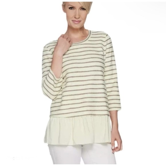 LOGO by Lori Goldstein  Stripped Yellow Blouse - Picture 1 of 11